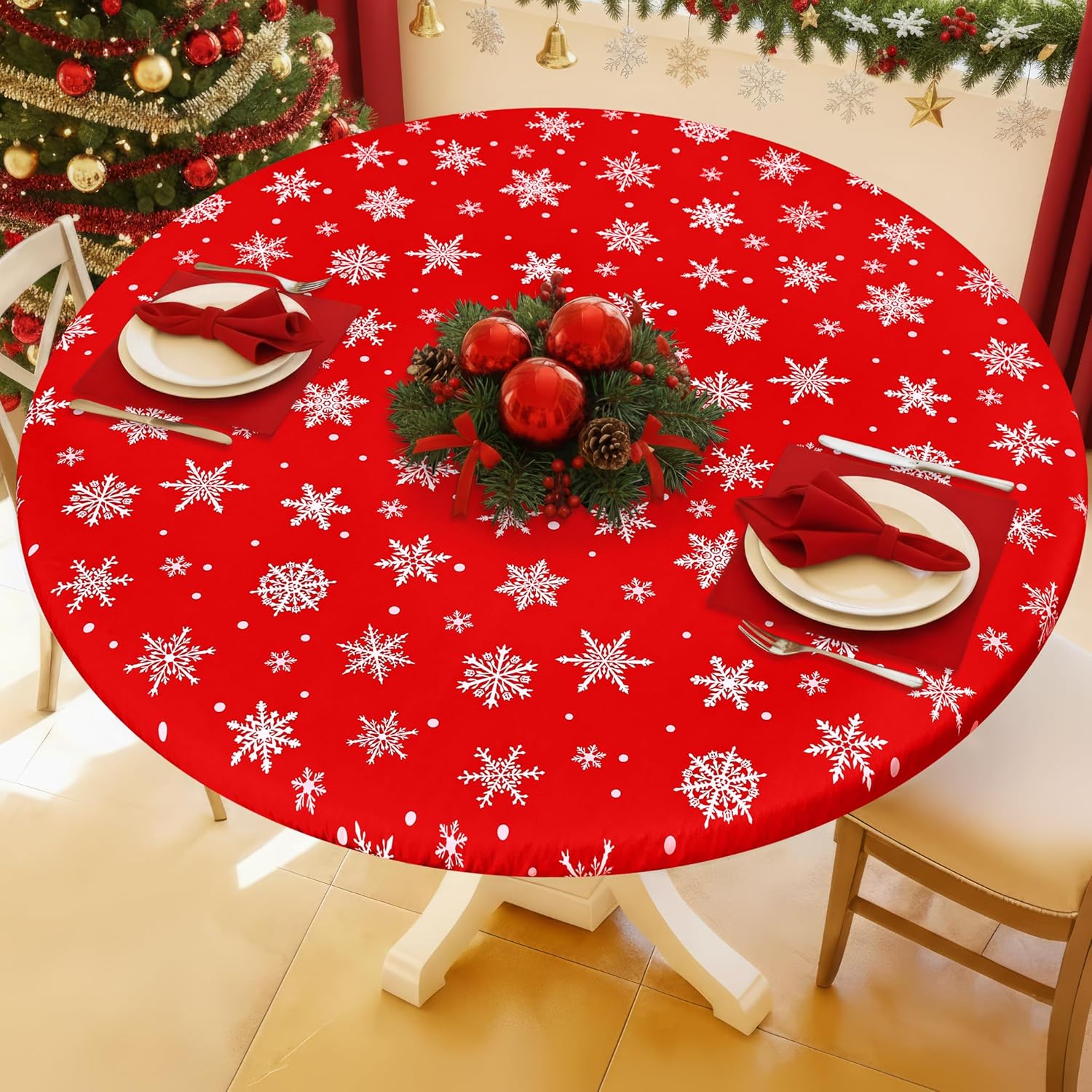 Round Spandex Christmas Tablecloth for 57-68 in Tables