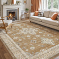 5x8 Washable Low Pile Vintage Area Rug - Light Brown Soft Low Pile