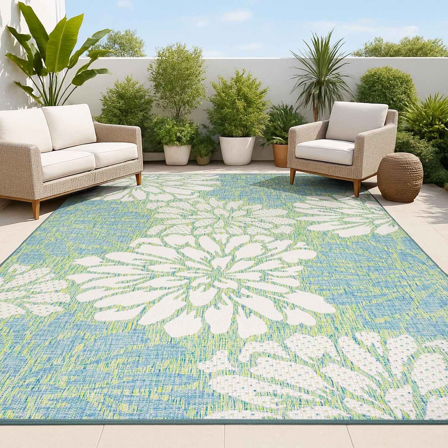 Floral Textured Weave Indoor Outdoor Area Rug 8X10 for Patio