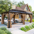 Aoxun 12ftx20ft Hardtop Gazebo with Curtains and LED Lights