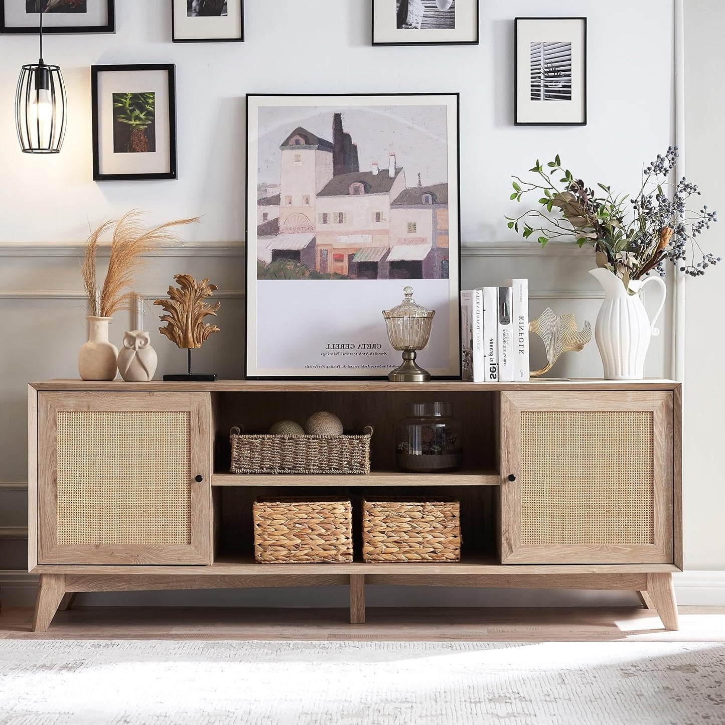 Boho TV Stand for 75 TV - Stylish Storage Console