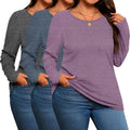 3 Pack Women's Plus Size Cotton Scoop Neck Long Sleeve Tops Jewelry