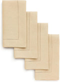 Solino Home Linen Napkins Set of 4 - Classic Hemstitch Beige Dinner