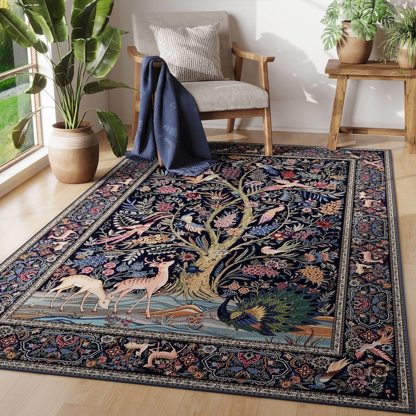 Vibrant Tree of Life Area Rug 4x6 for Bedroom and Office
