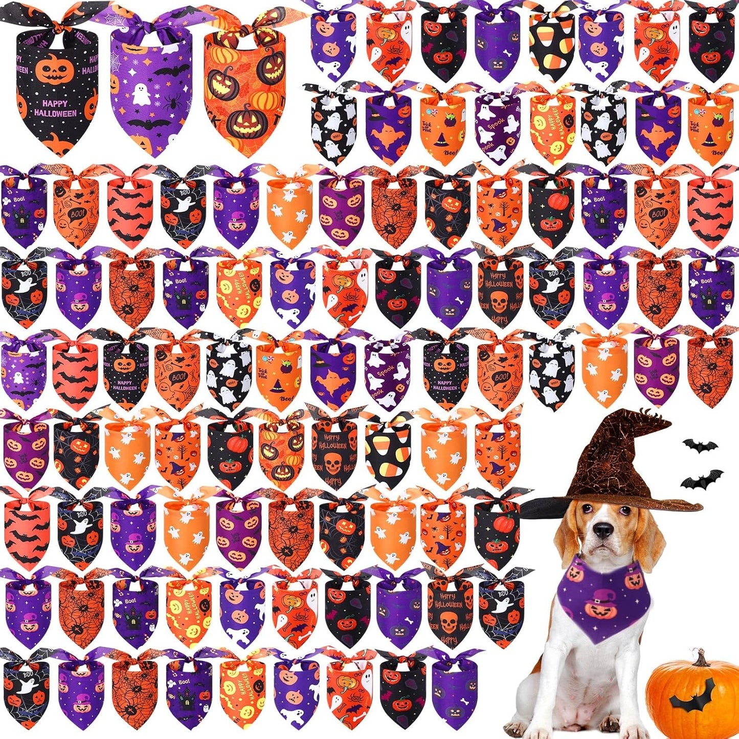 100 Pcs Halloween Dog Bandanas for Festive Pet Costumes