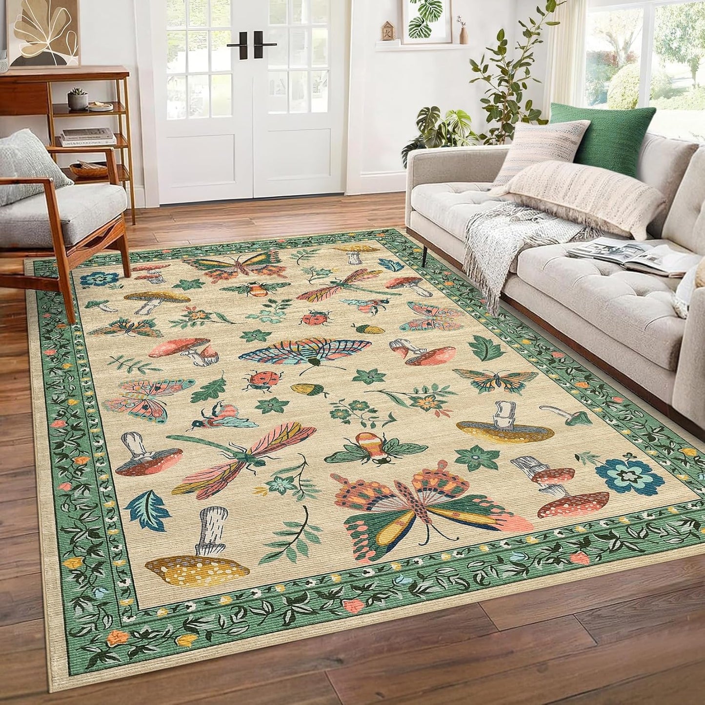 Mushroom Washable Area Rug 6x9 Soft Low-Pile Stain Resistant