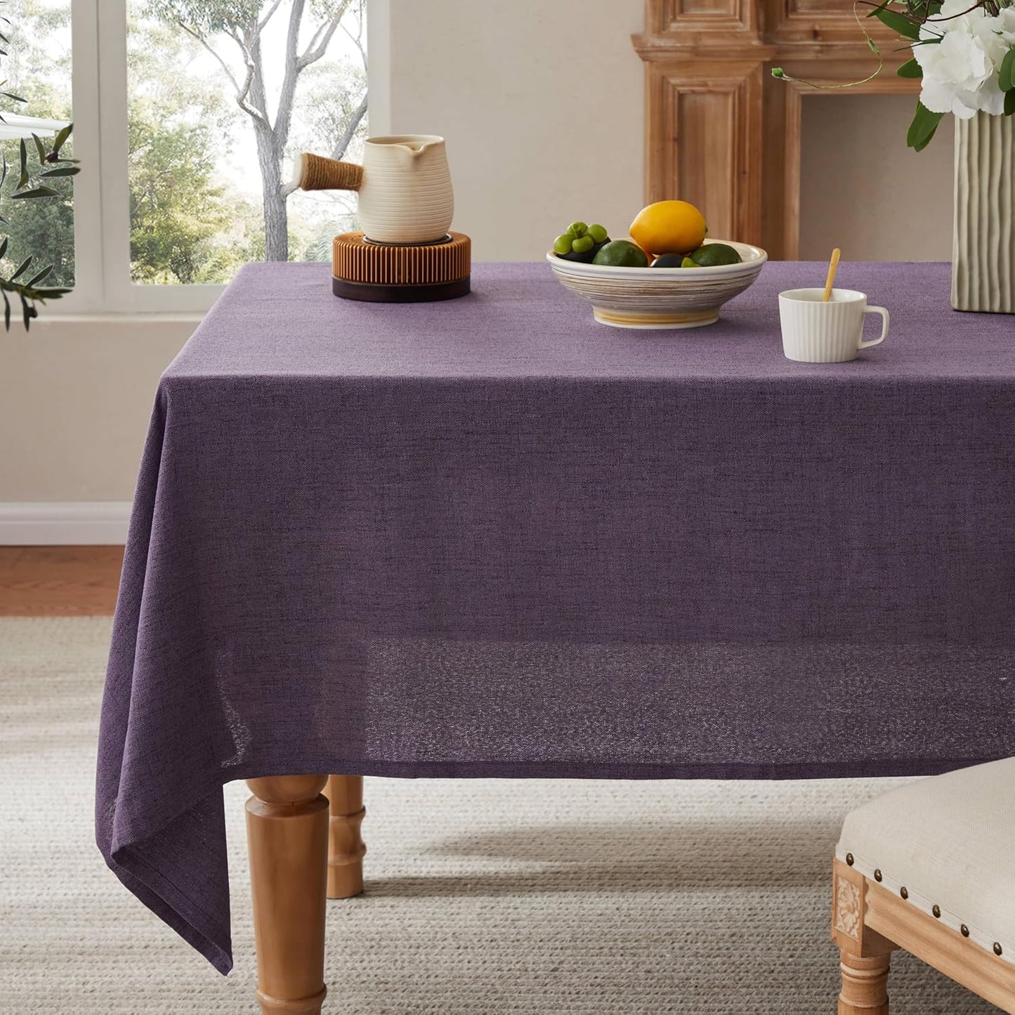 Linen Tablecloth for Rectangle Table, 60x120 Inch Purple