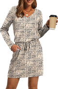 OFEEFAN Fall Dresses for Women - Relaxed V Neck Long Sleeve Design