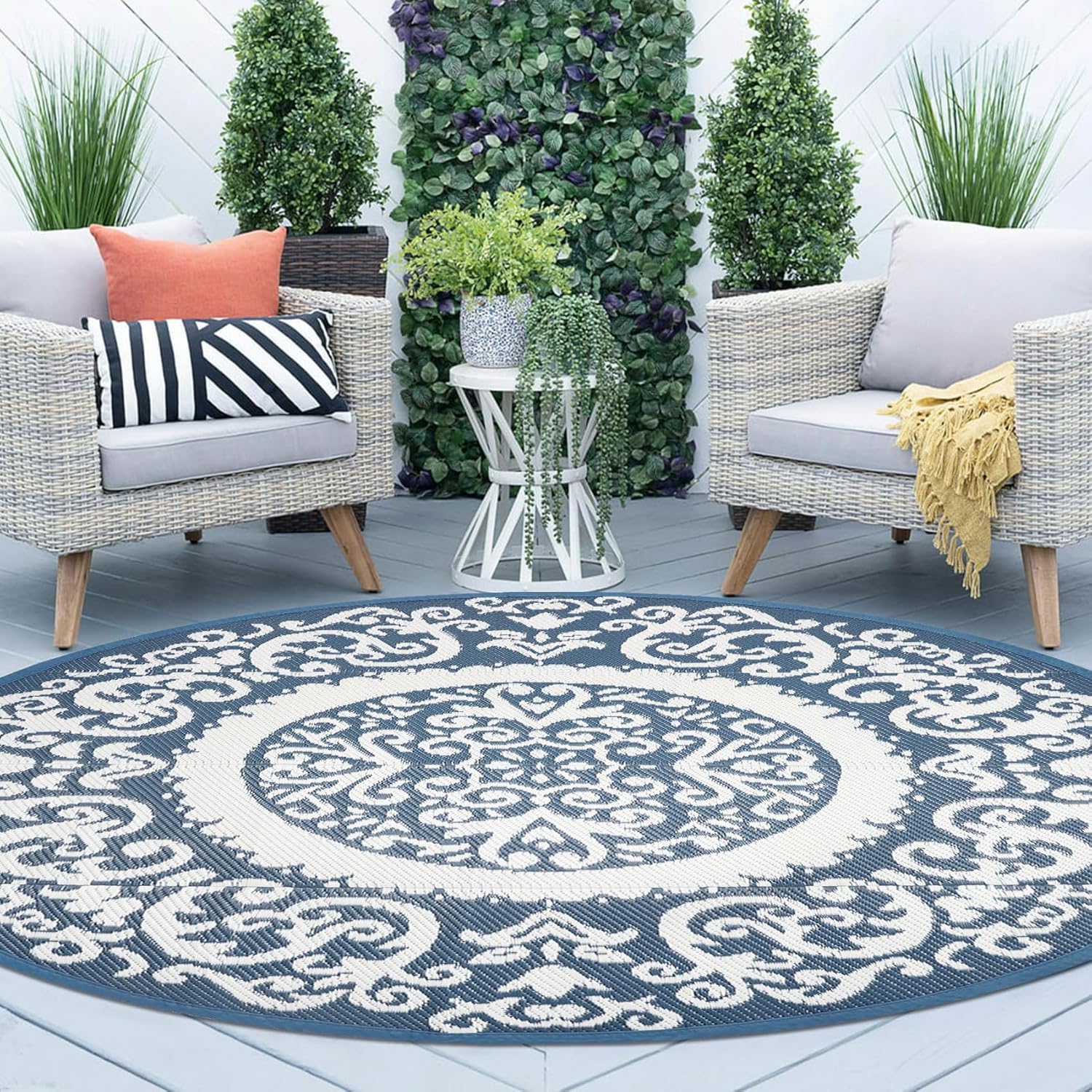 Homcomoda Round Outdoor Rugs for Patio - Lightweight & Waterproof