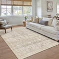 5x7 Beige Washable Neutral Area Rug for Living Room - Low Pile Vintage