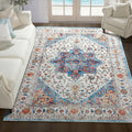 Softlife Washable Area Rug 5x7 Blue Boho Accent Rug - Easy Care
