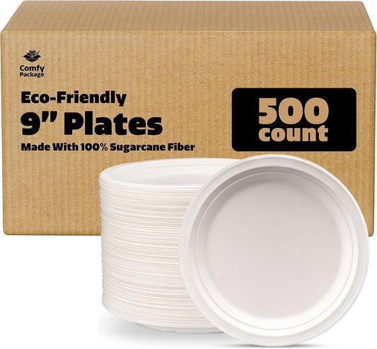 Comfy Package 9 Inch Heavy-Duty White Paper Plates for Events