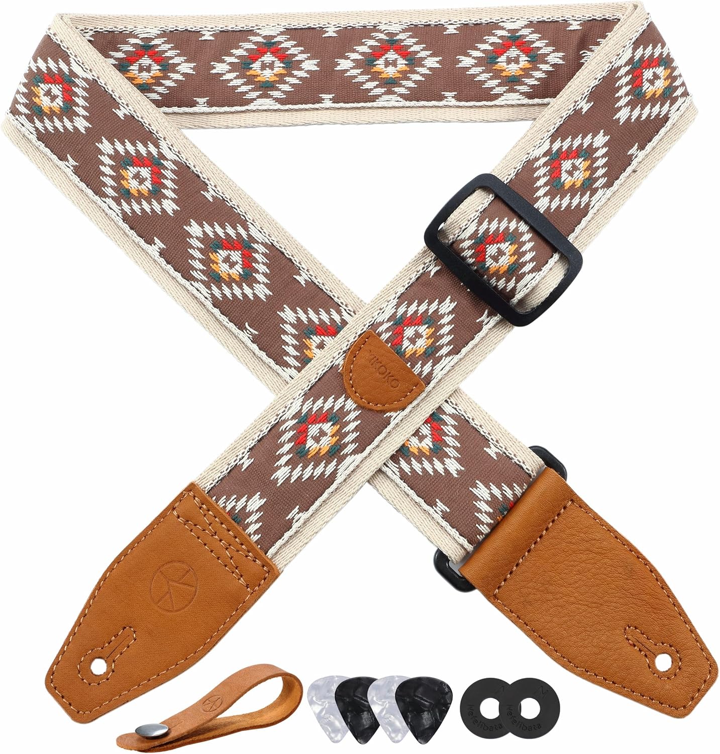 Premium 2 Cotton Guitar Strap with Leather Ends - YIKOKO