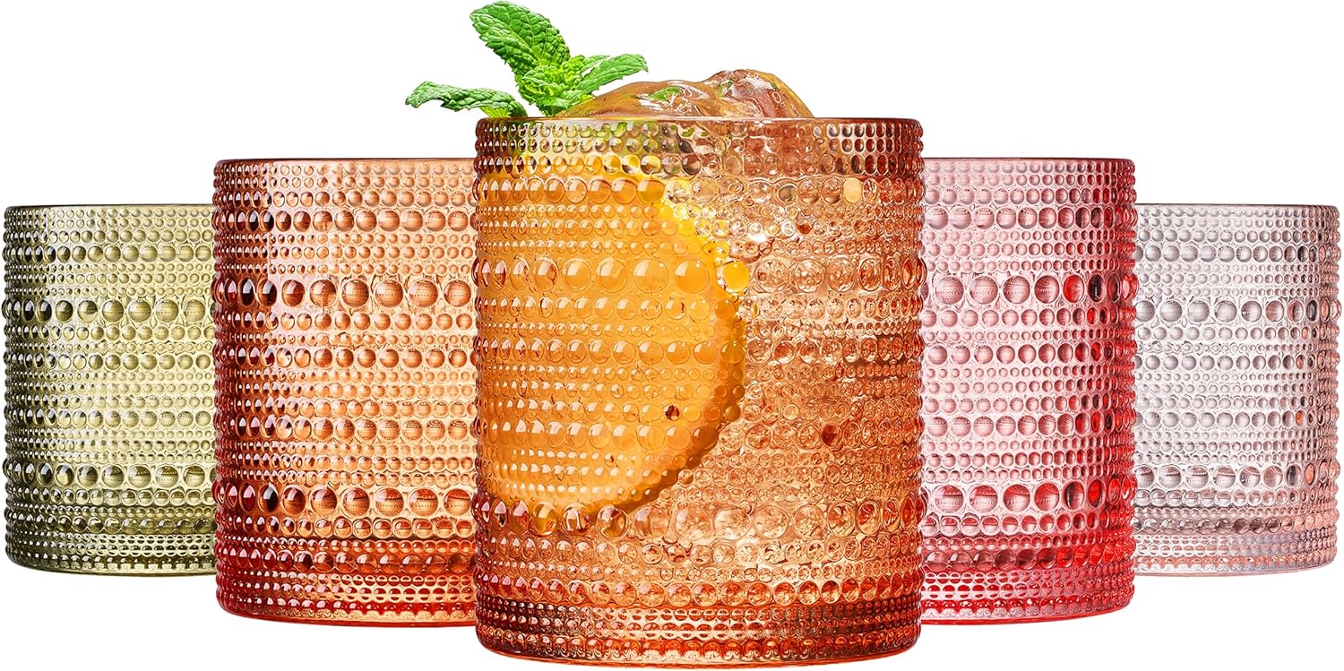 Beaded Hobnail Tumbler Drinking Glasses Set for Vintage Elegance