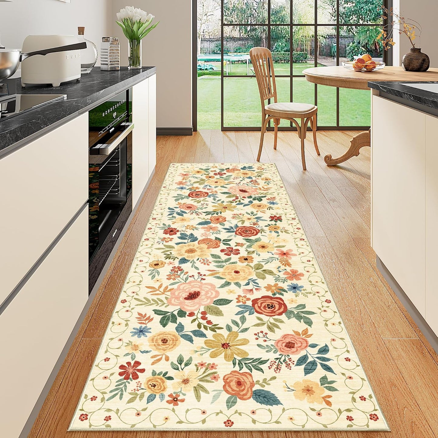 DUKINO Runner Rug 2x10 Washable Non-Slip Boho Floral Design