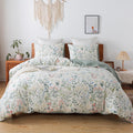 King Size 100% Cotton Floral Duvet Cover Set - Breathable, Zipper