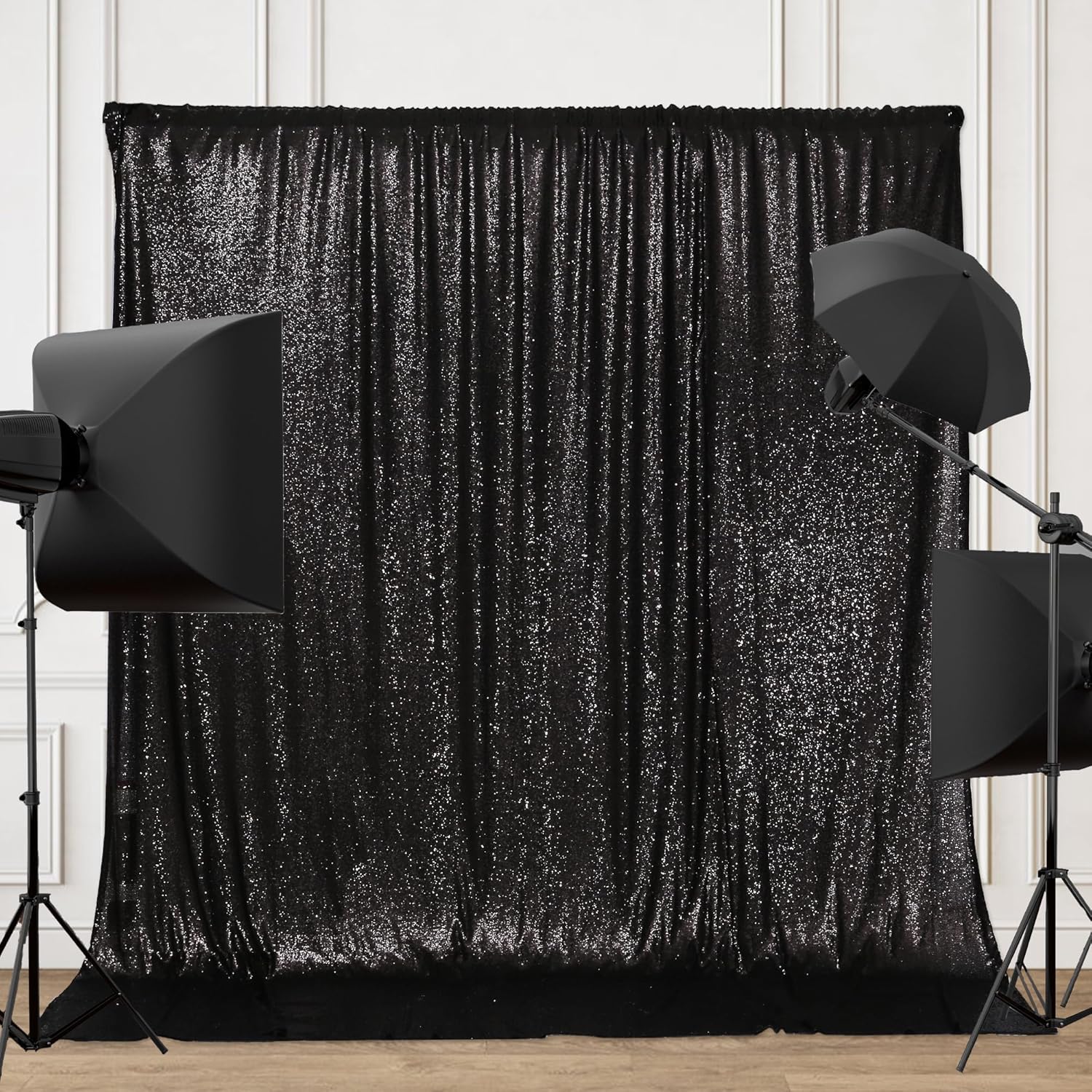 PartyDelight Black Sequin Backdrop Curtains for Stunning Events