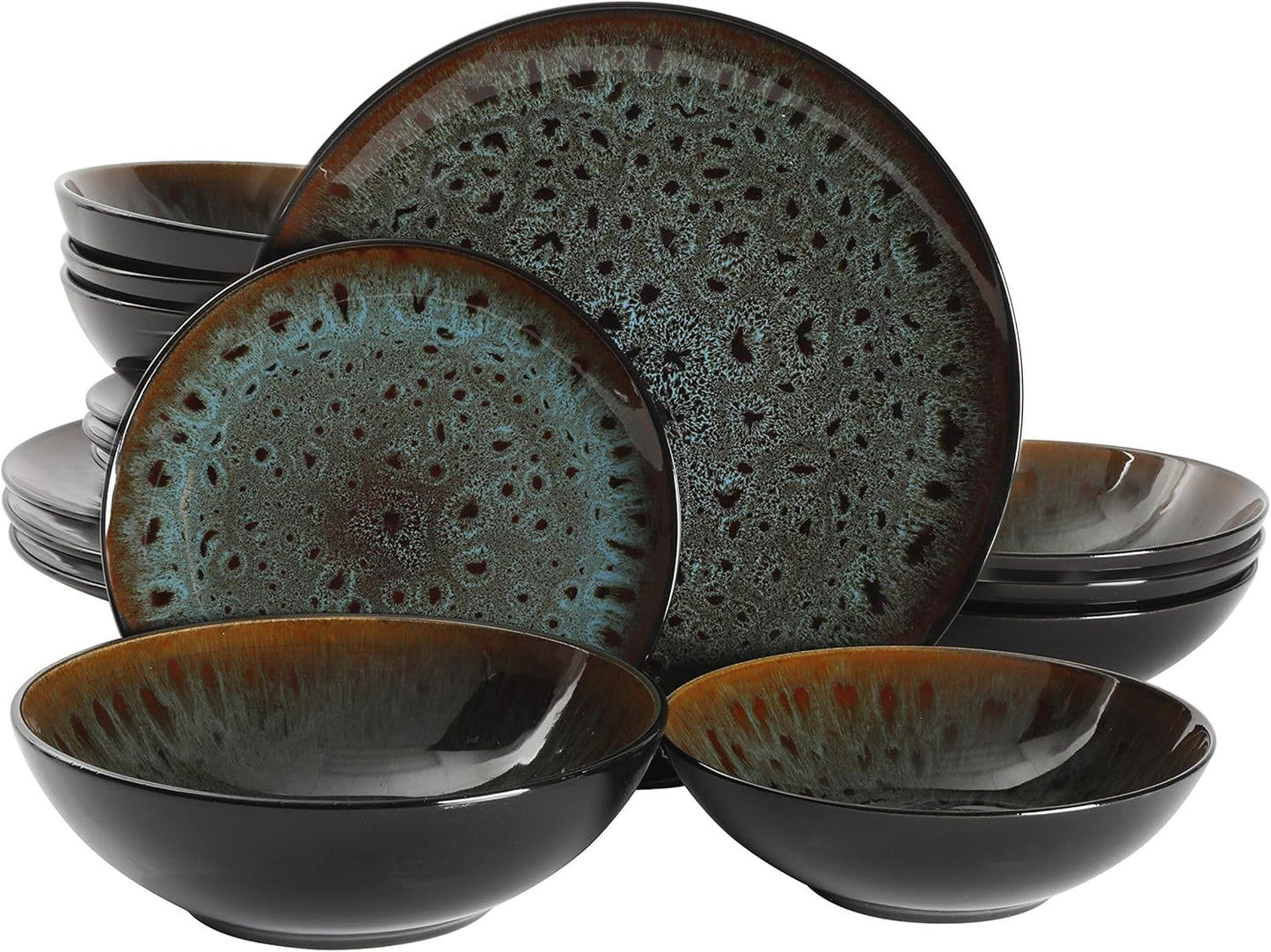 Gibson Elite Kyoto Double Bowl Dinnerware Set for 4 in Teal