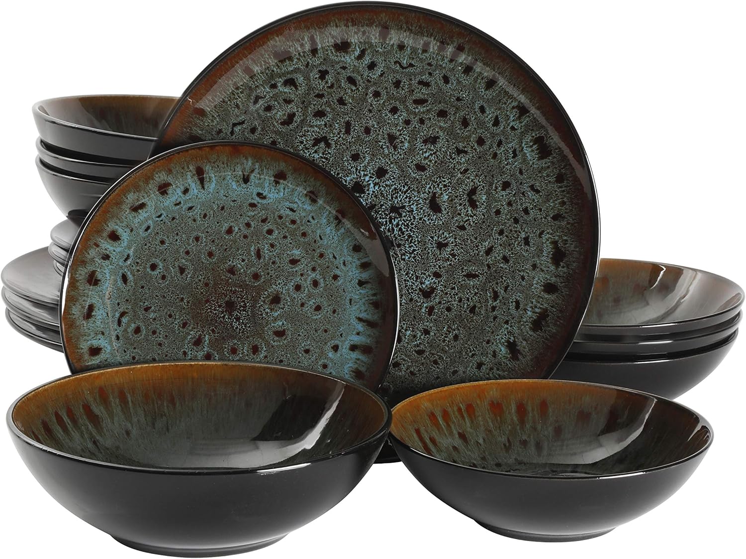 Gibson Elite Kyoto Double Bowl Dinnerware Set for 4 in Teal