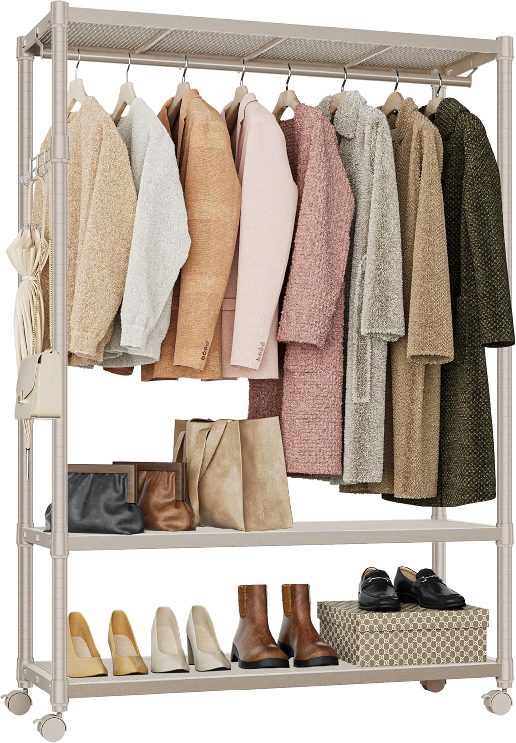 IZEUK Heavy Duty Rolling Garment Rack for Stylish Storage