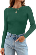 ZESICA Women's Ribbed Long Sleeve Crewneck Top - Slim Fitted Basic