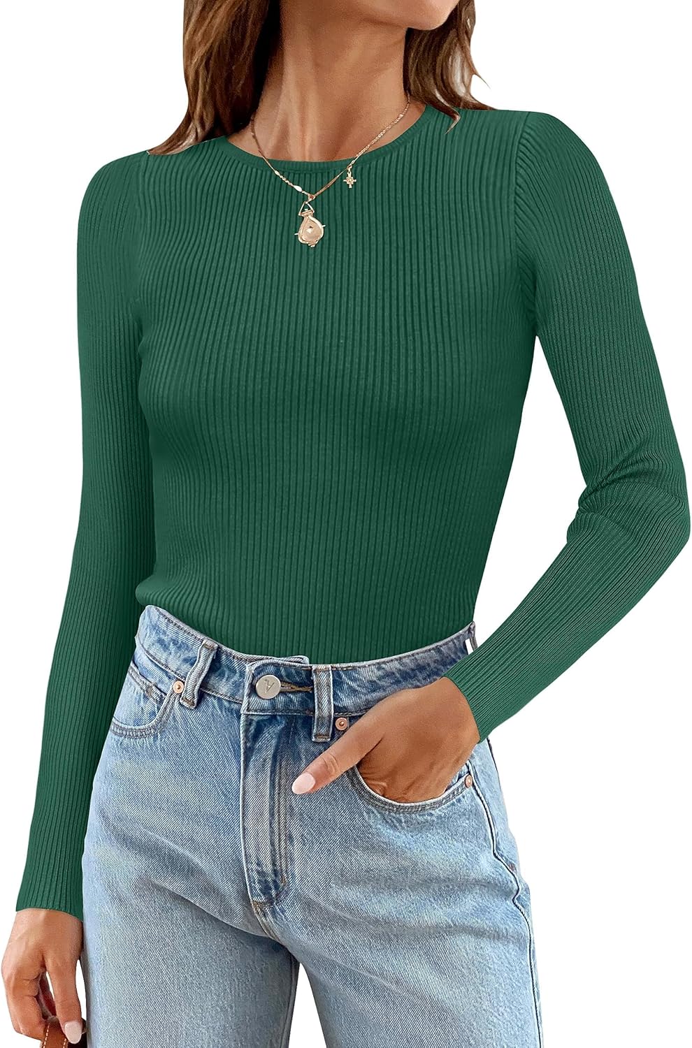 ZESICA Women's Long Sleeve Crewneck Casual Basic Tee Tops