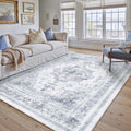 Washable 6x9 Area Rug for Living Room Blue Vintage Boho Style