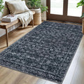 3x5 Area Rug Black Washable Soft Distressed Floral Rug - Low-Pile