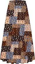 Pleated A-Line Flared Maxi Skirt with Elastic High Waist for Women