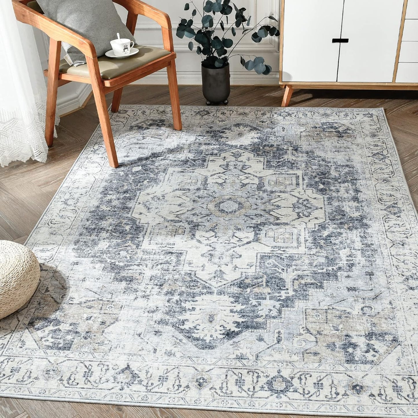 Vintage Indoor Area Rug 6x9 Lightweight Non-Slip Carpet