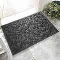 Grey Leaves Outdoor Indoor Entrance Doormat 23x35 in - Durable
