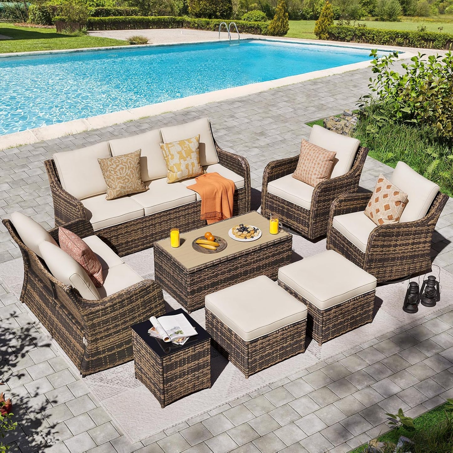 Patio Furniture Set with Swivel Rocking Chairs for Relaxation
