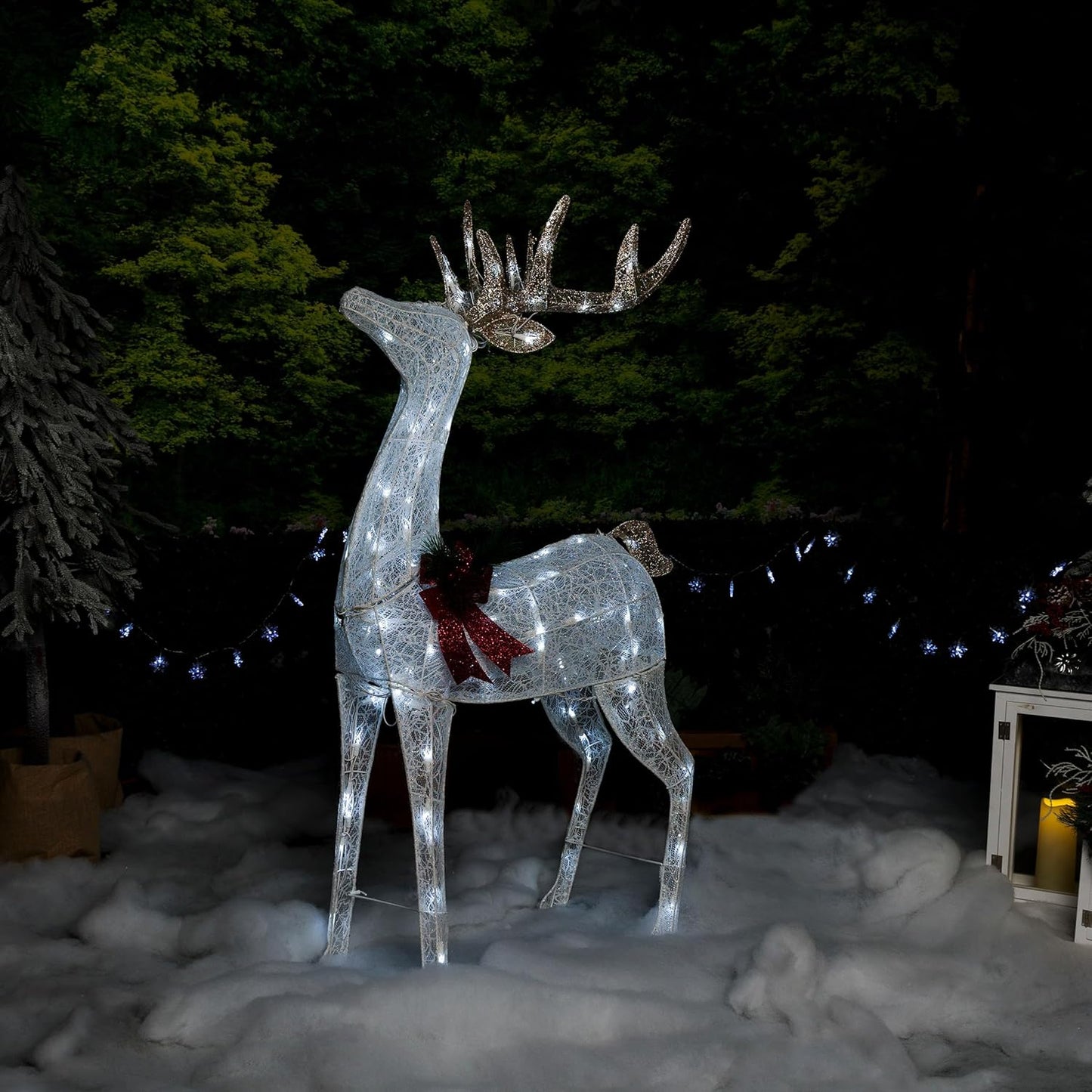 50in H Mesh Holiday Reindeer Lawn Decoration with Lights