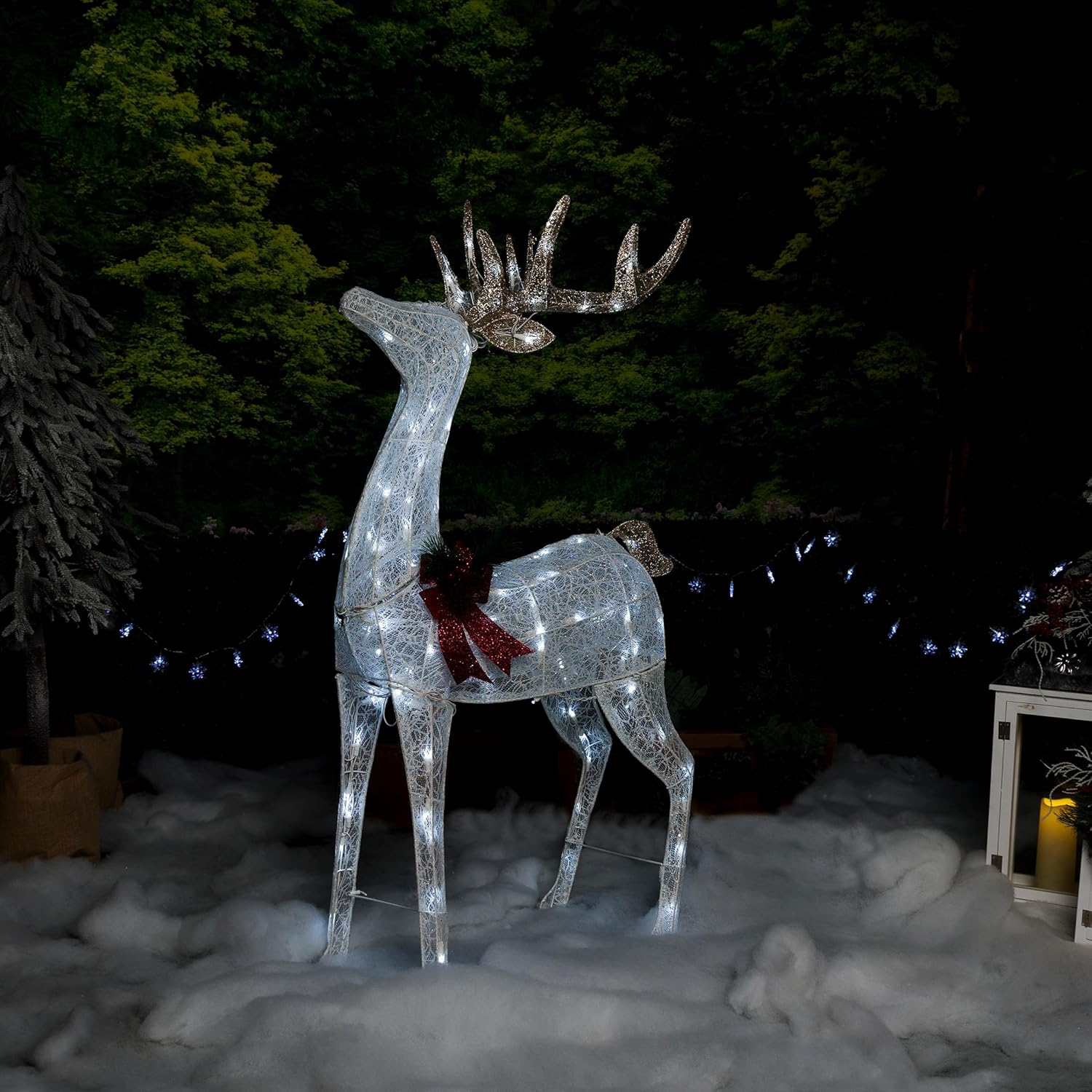 50in H Mesh Holiday Reindeer Lawn Decoration with Lights