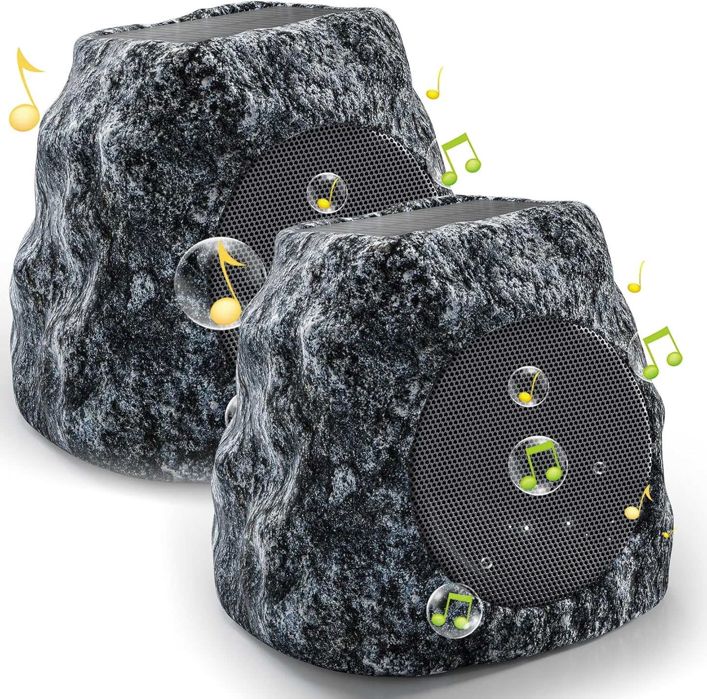 Ultimate Solar Rock Speakers - 60W Deep Bass, Auto-Pair, IPX7, 2 Pack