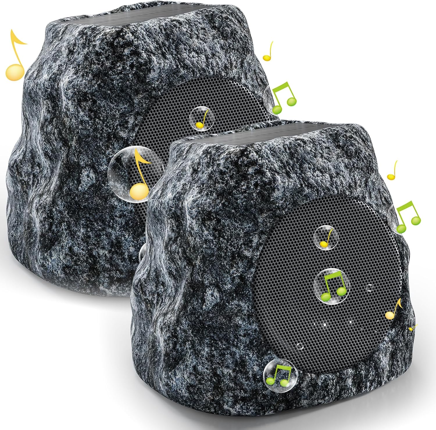 Ultimate Solar Rock Speakers - 60W Deep Bass, Auto-Pair, IPX7, 2 Pack