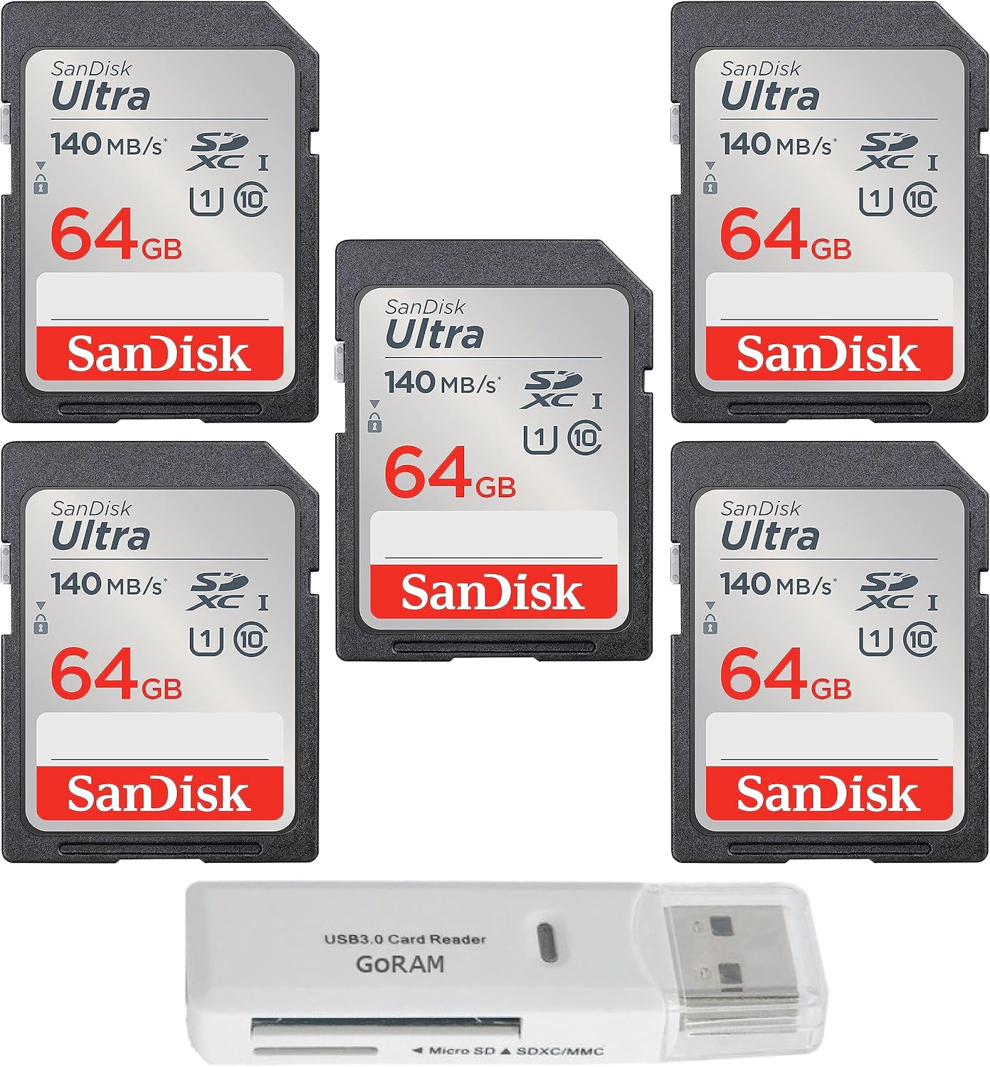 SanDisk 64GB Ultra SDXC UHS-I Memory Card Bundle for Cameras