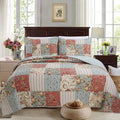 King Cotton Reversible Patchwork Quilt Set - Coral Teal King