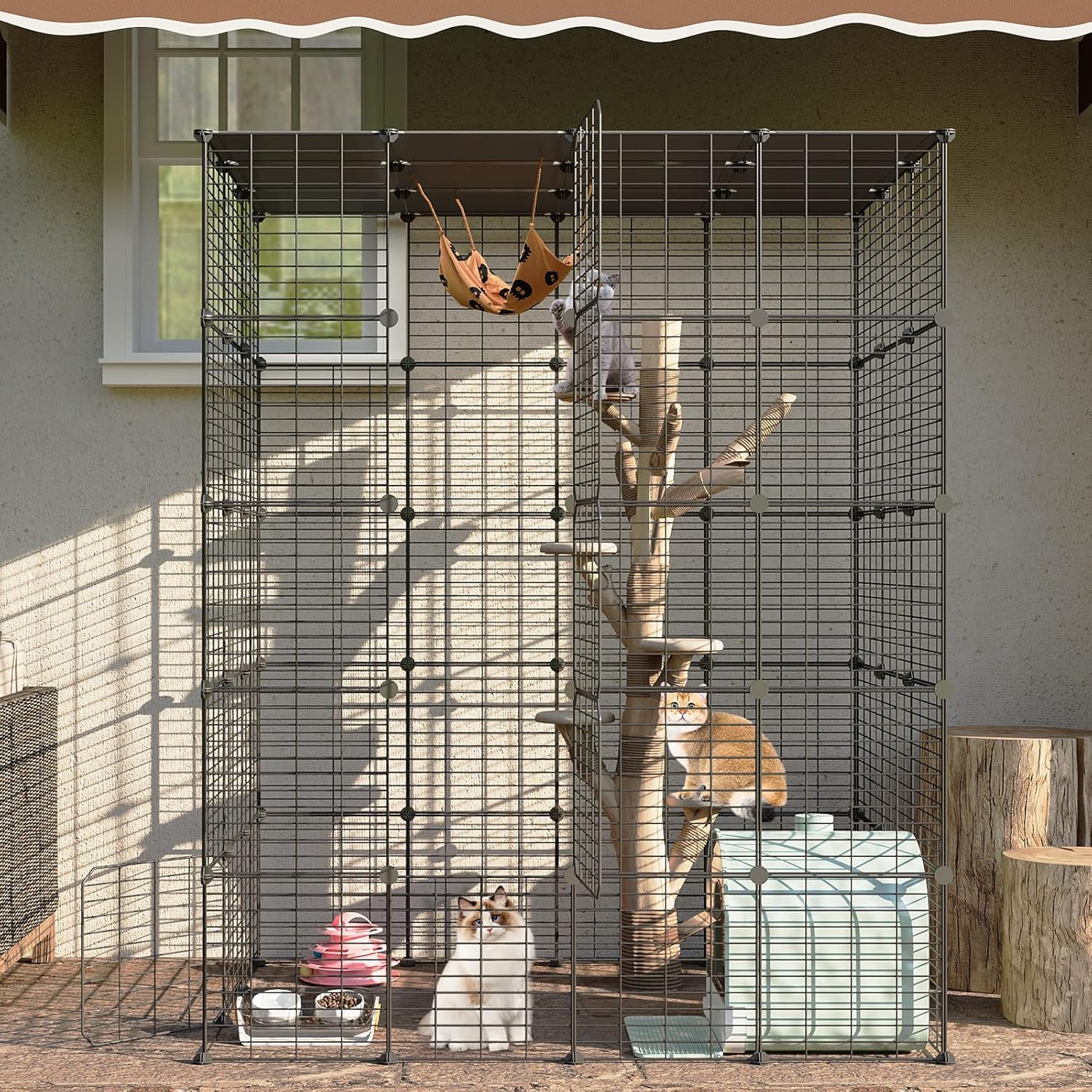 Oneluck Outdoor Cat House Cages Enclosure for Playful Cats