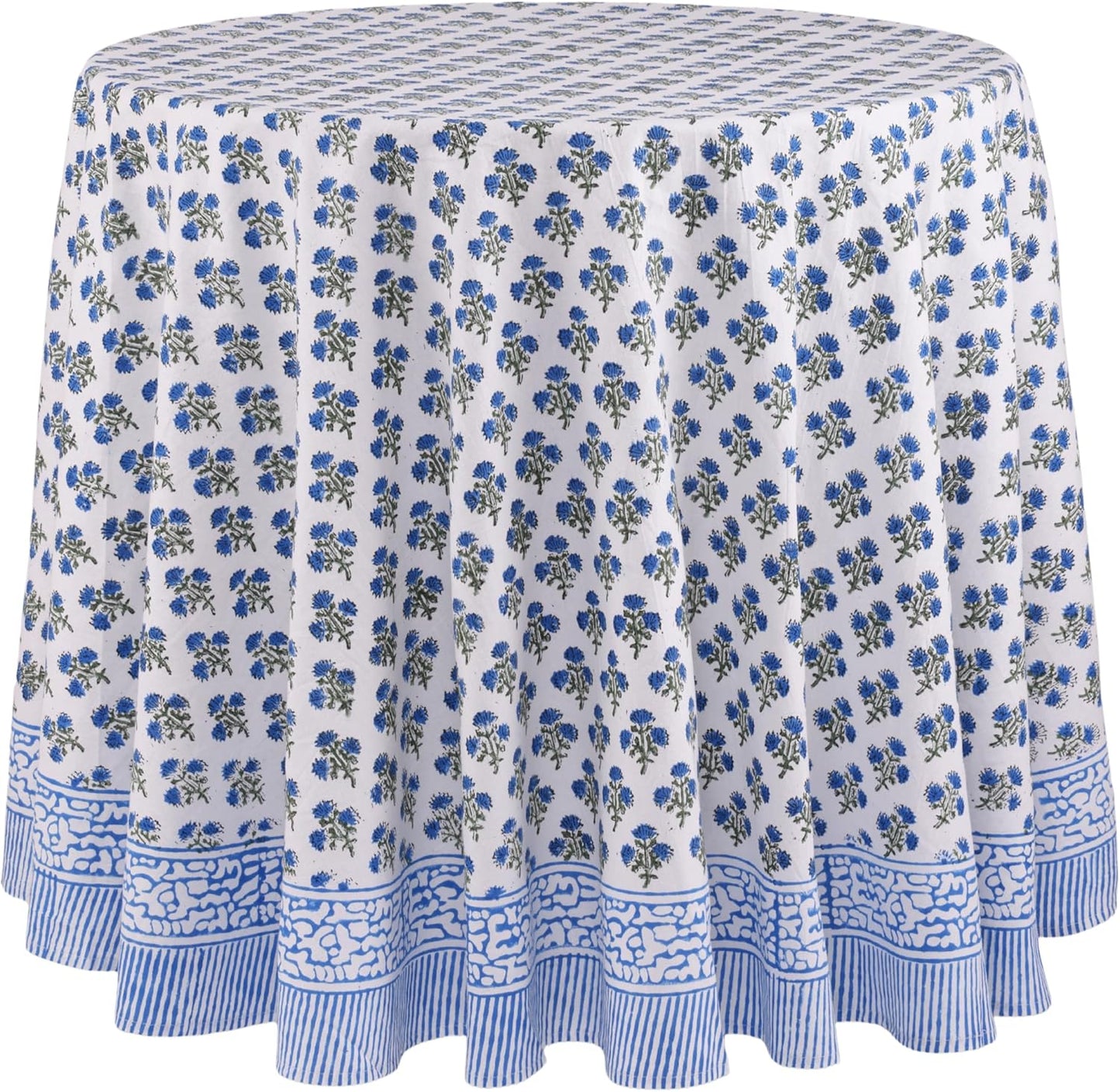 Gulbahar Blue 100% Cotton Round Tablecloth for Dining Events