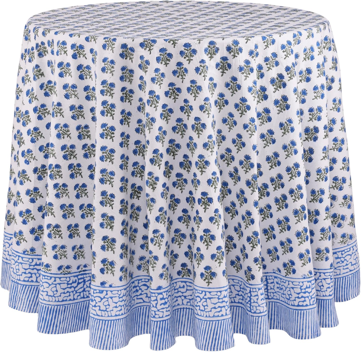 Gulbahar Blue 100% Cotton Round Tablecloth for Dining Events