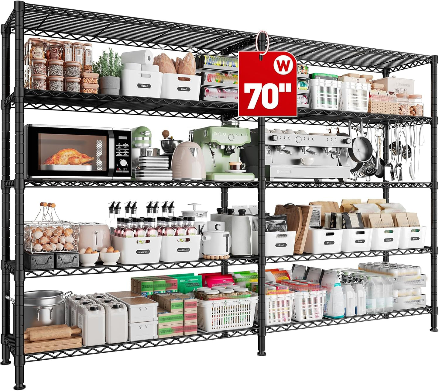 70in W Storage Shelves by REIBII - Heavy Duty Metal Shelving Unit