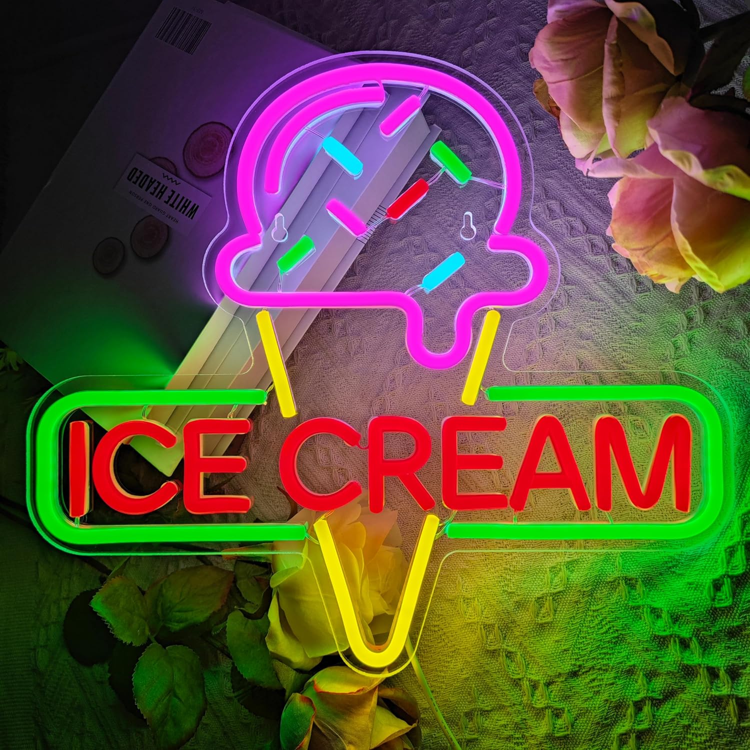 Ice Cream Neon Sign Light Up Acrylic LED Lamp for Decor