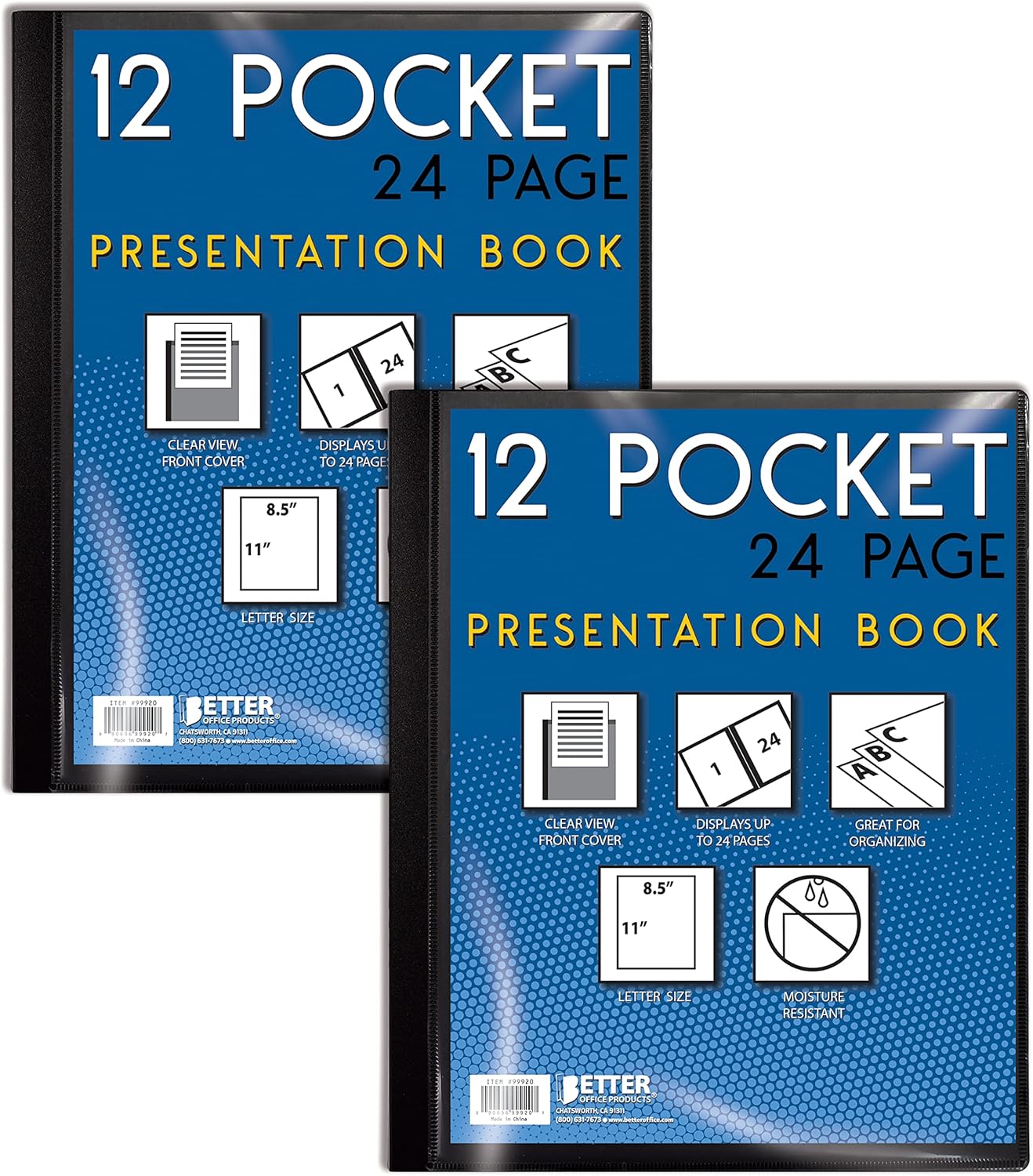 Dual Pack Black Bound Presentation Books | 24 Sheet Protectors | Art Portfolio