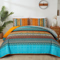 WONGS BEDDING Orange Quilt Set Queen Size - Boho Stripe Coverlet