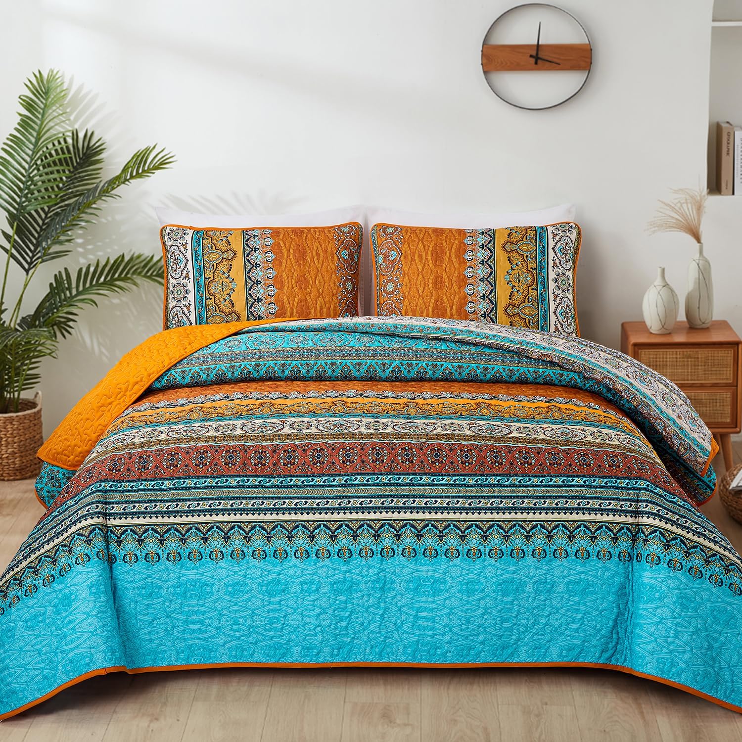 Bohemian Orange Quilt Set Queen Size by WONGS BEDDING - 3 Pieces