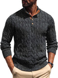 Men's Cable Knit Pullover Sweater Stand Collar Button Henley - Cozy