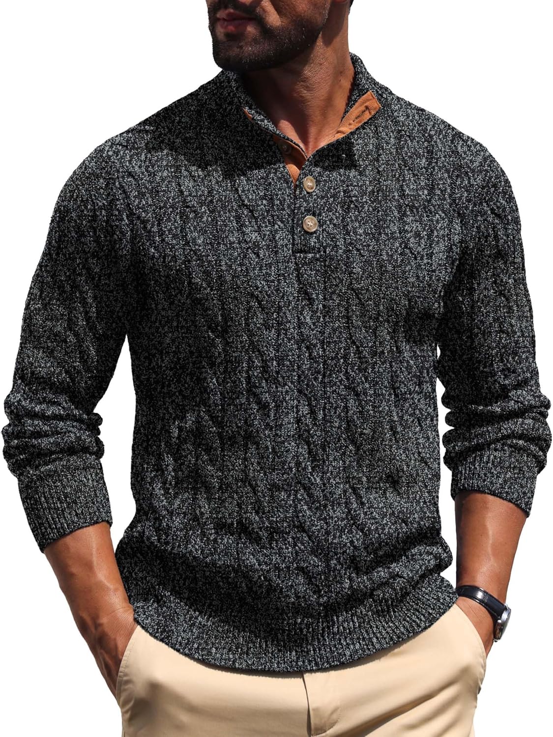 Askdeer Men's Cable Knit Pullover Sweater for Classic Style