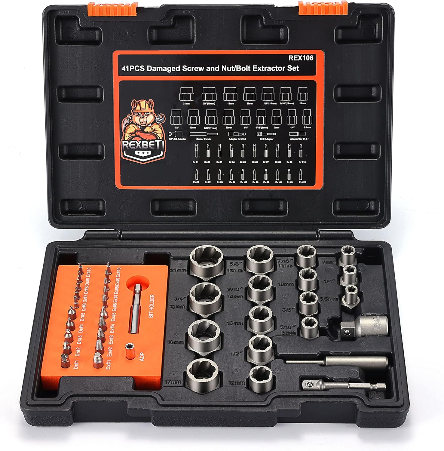REXBETI 41-Piece Bolt Extractor Set for Stripped Screws and Nuts
