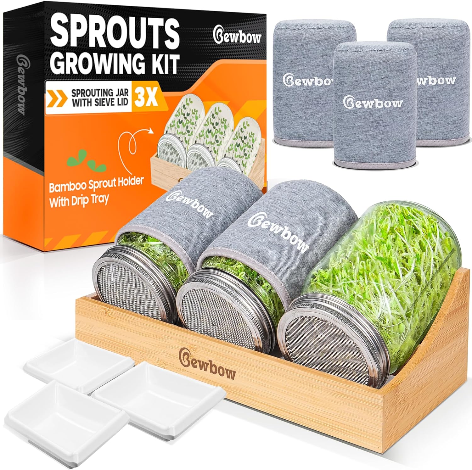 3 PCS Seed Sprouting Mason Jar Kit for Fresh Organic Sprouts